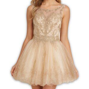 Elizabeth K by GLS Champagne Beaded Tutu Dress Formal Size XS